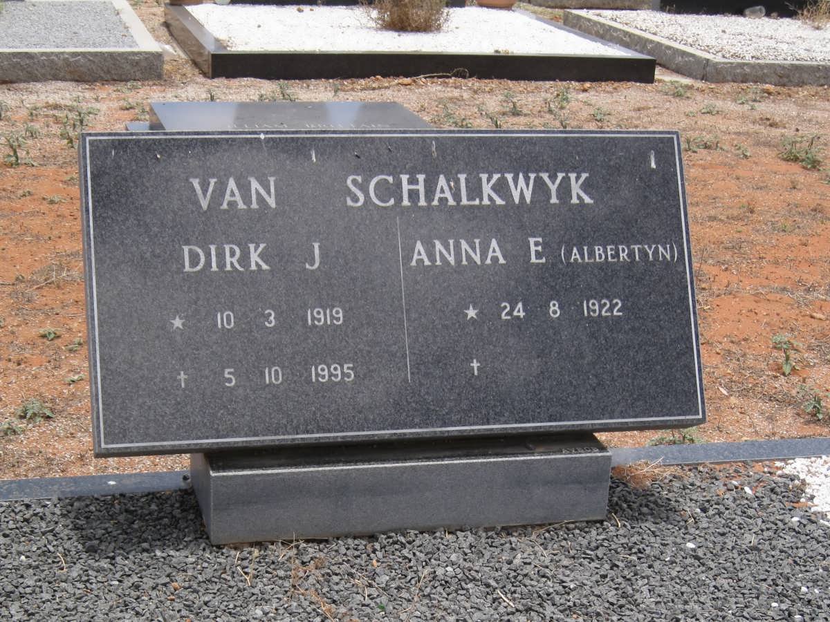 SCHALKWYK Dirk J., van 1919-1995 &amp; Anna E. ALBERTYN 1922-