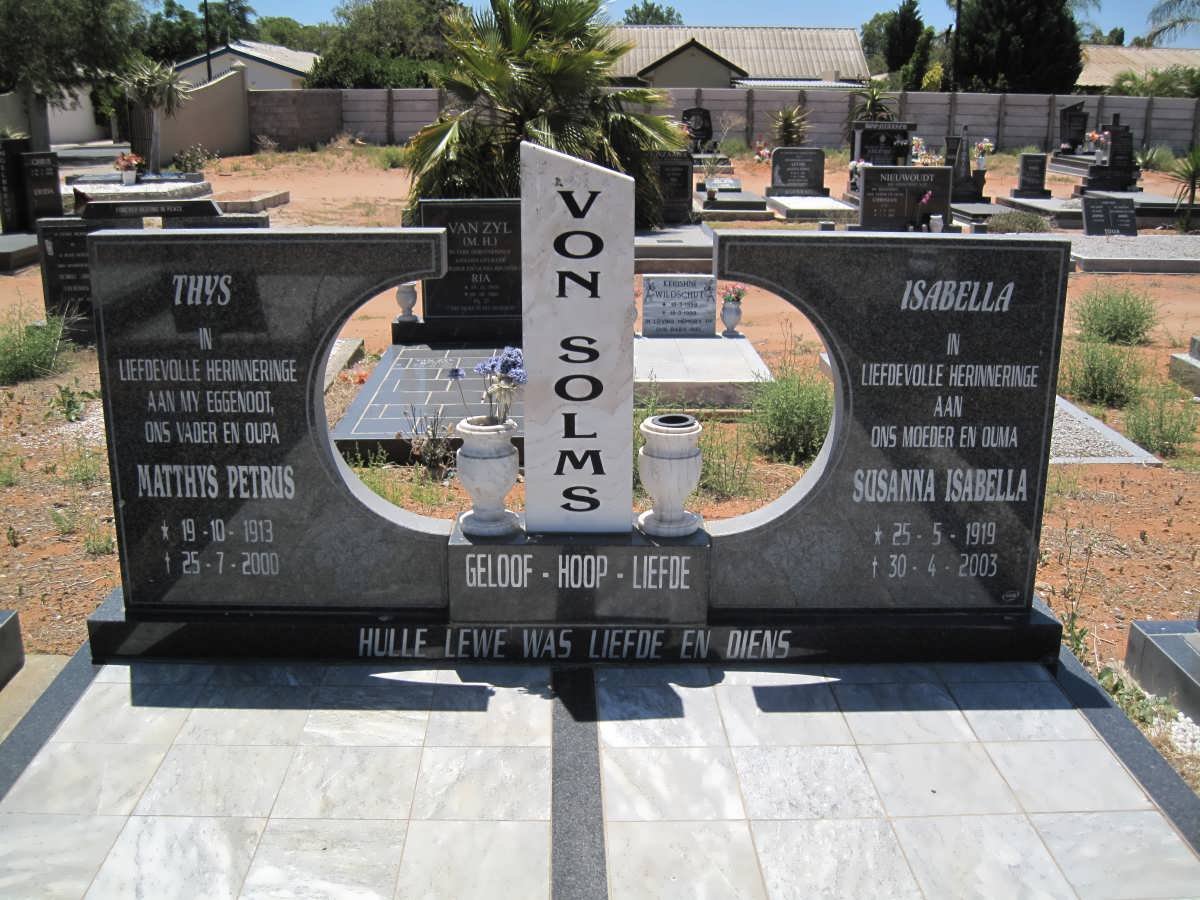 SOLMS Matthys Petrus, von 1913-2000 &amp; Susanna Isabella 1919-2003