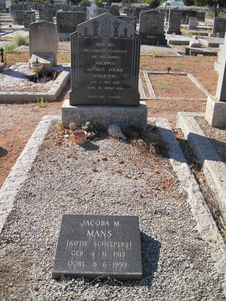 SCHEEPERS Philippus Jacobus Fourie 1901-1961 :: MANS Jacoba M. nee SCHEEPERS 1913-1993