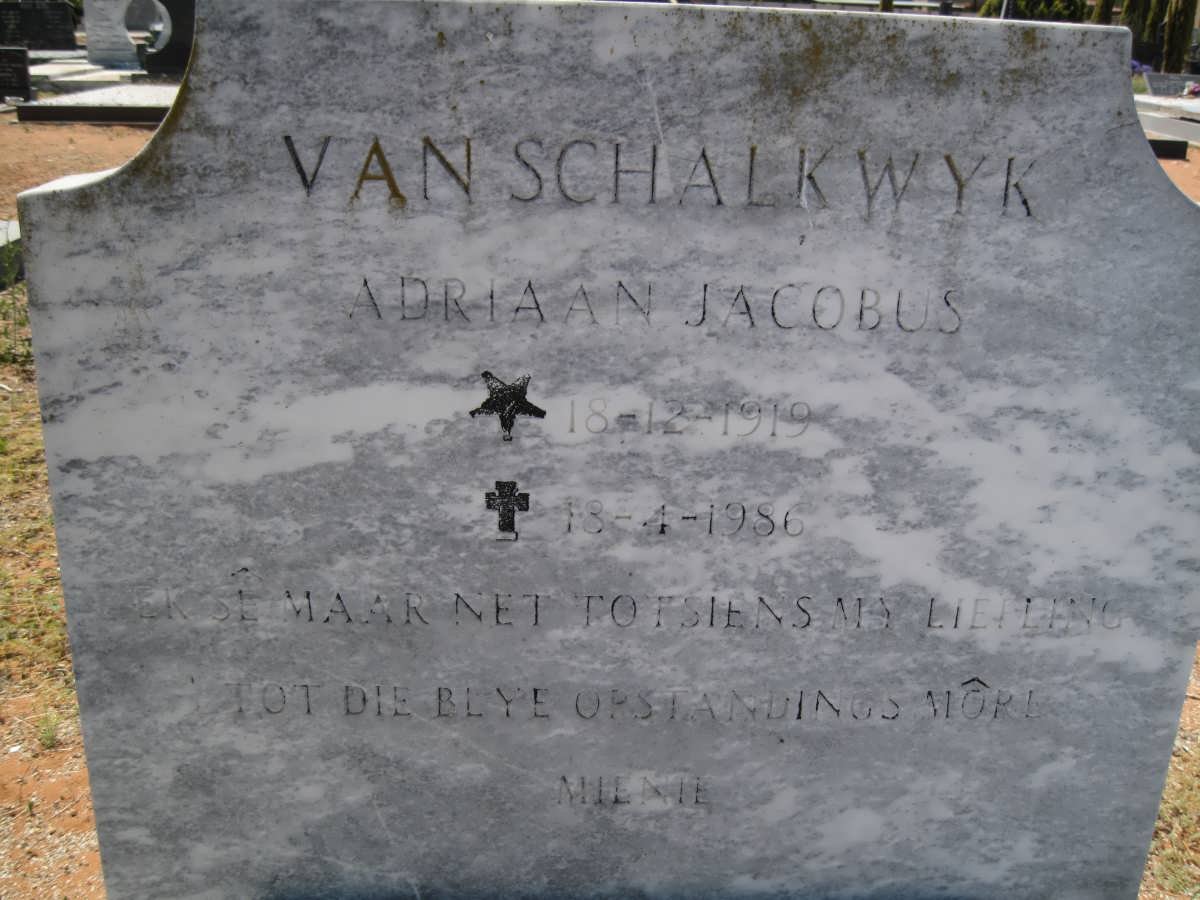 SCHALKWYK Adriaan Jacobus, van 1919-1986