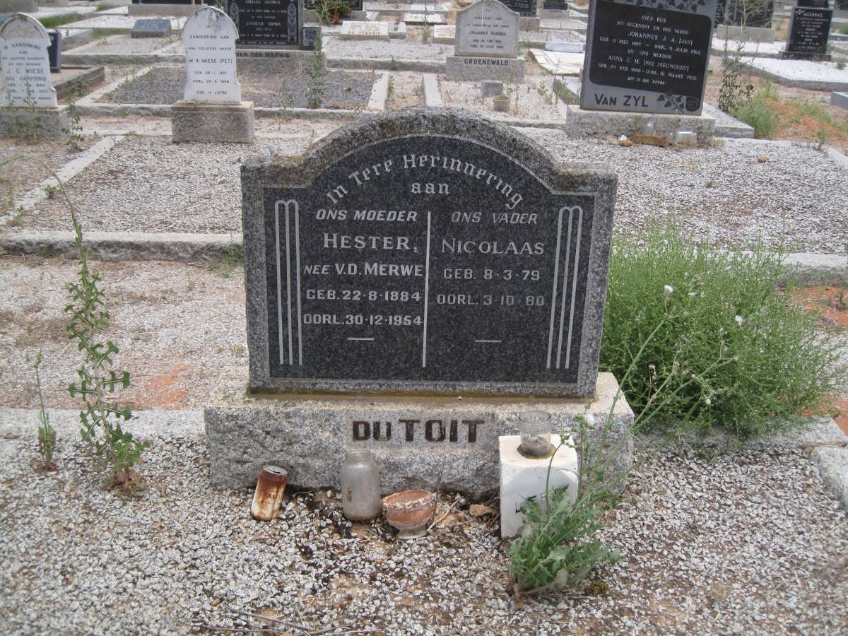 TOIT Nicolaas, du 1879-1980 &amp; Hester V.D. MERWE 1884-1954