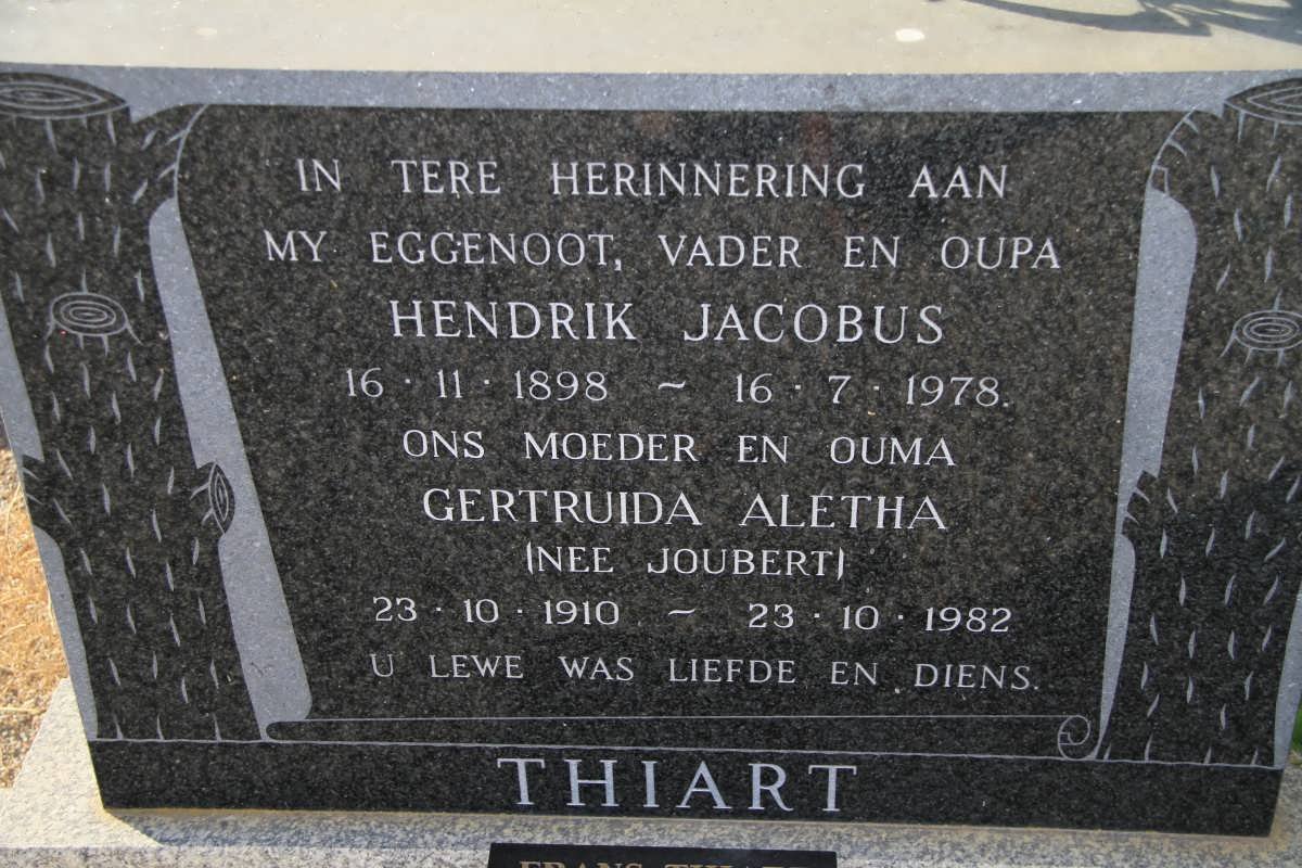 THIART Hendrik Jacobus 1898-1978 &amp; Gertruida Aletha JOUBERT 1910-1982