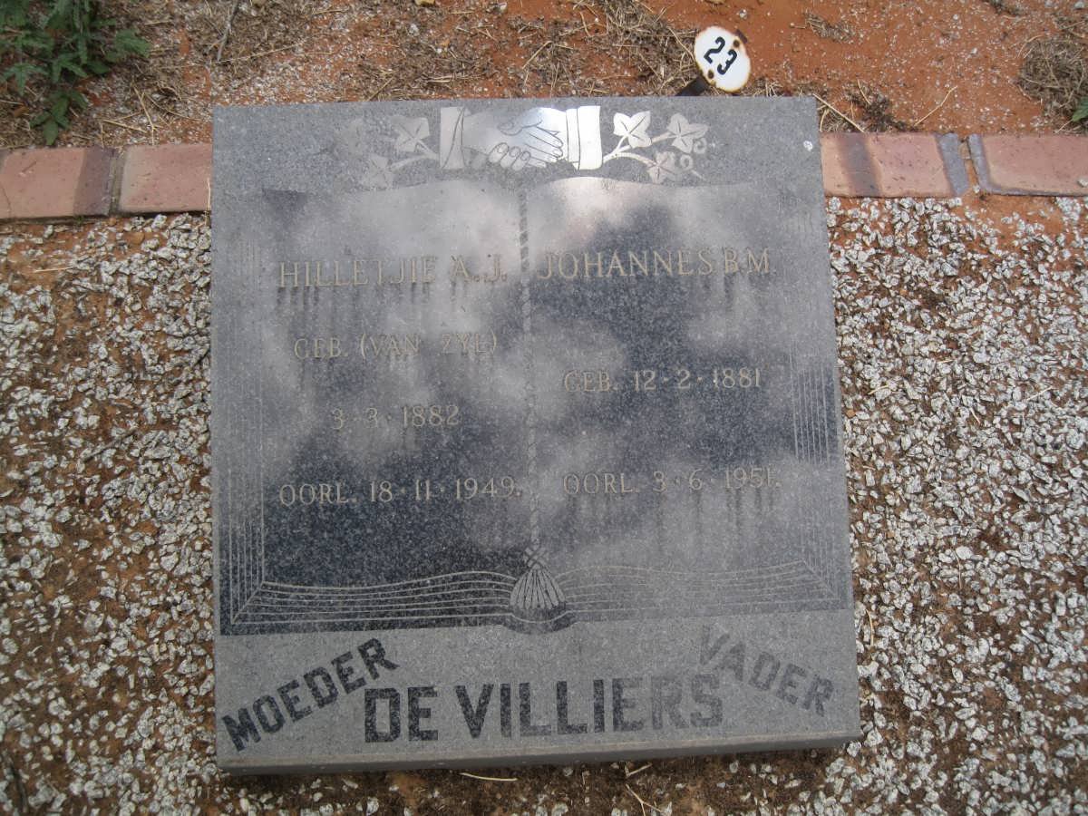VILLIERS Johannes B.M., de 1881-1951 &amp; Hilletjie A.J. VAN ZYL 1882-1949