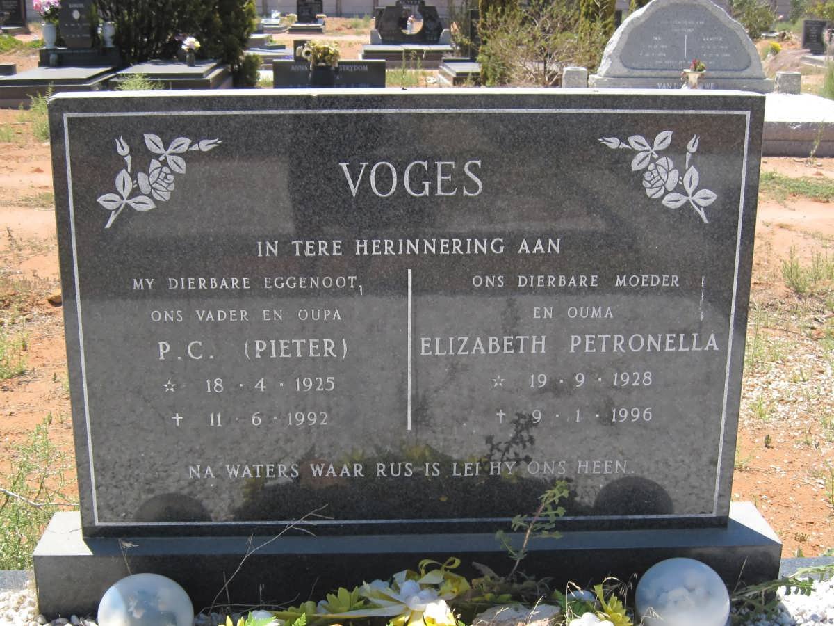 VOGES P.C. 1925-1992 &amp; Elizabeth Petronella 1928-1996