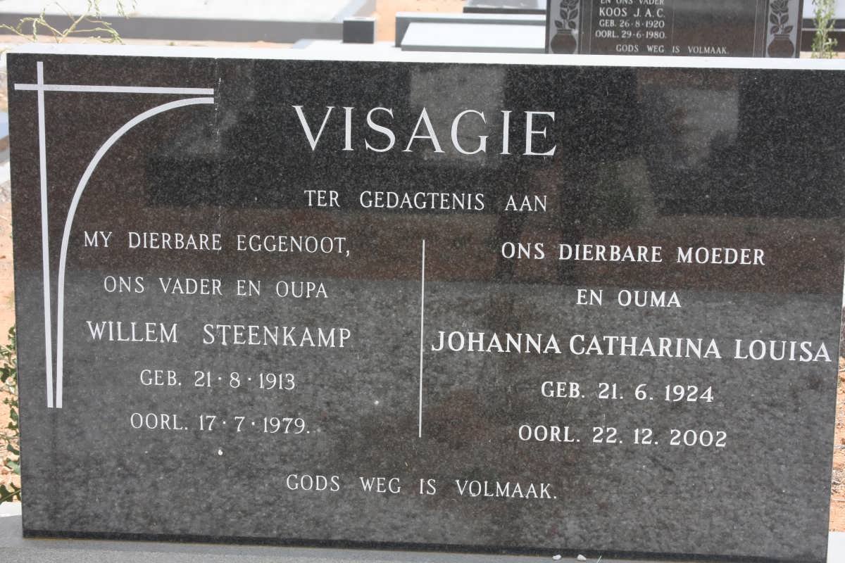 VISAGIE Willem Steenkamp 1913-1979 &amp; Johanna Catharina Louisa 1924-2002