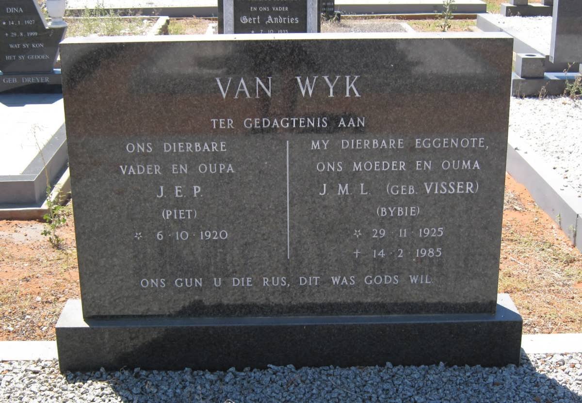 WYK J.E.P., van 1920- &amp; J.M.L. VISSER 1925-1985