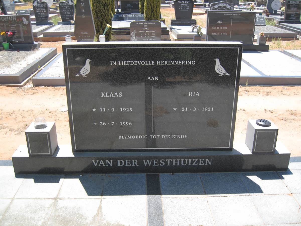 WESTHUIZEN Klaas, van der 1925-1996 &amp; Ria 1921-