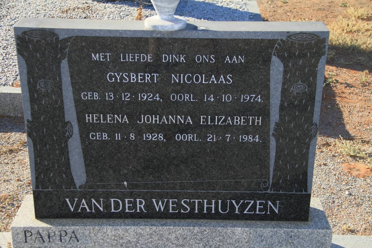 WESTHUYZEN Gysbert Nicolaas, van der 1924-1974 &amp; Helena Johanna Elizabeth 1928-1984
