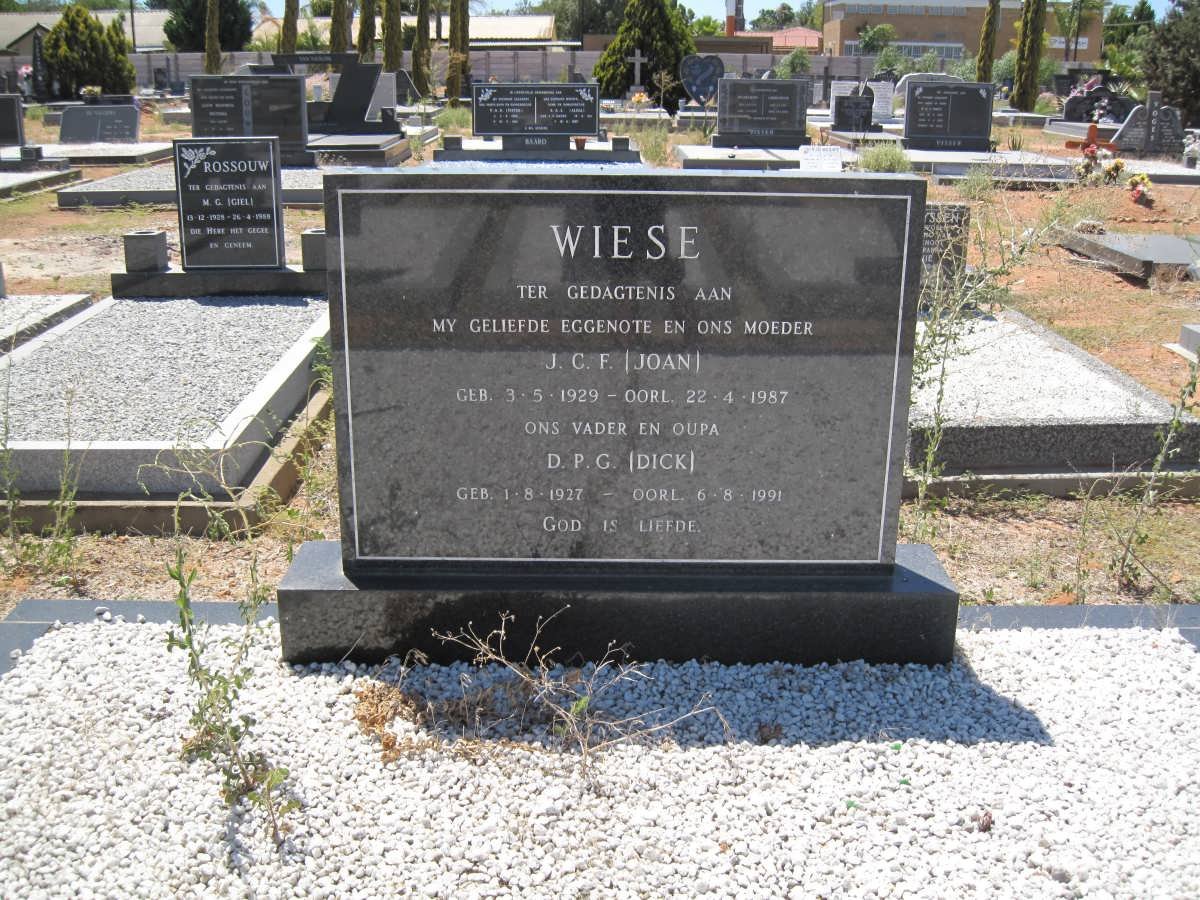 WIESE D.P.G. 1927-1991 &amp; J.F.C. 1929-1987