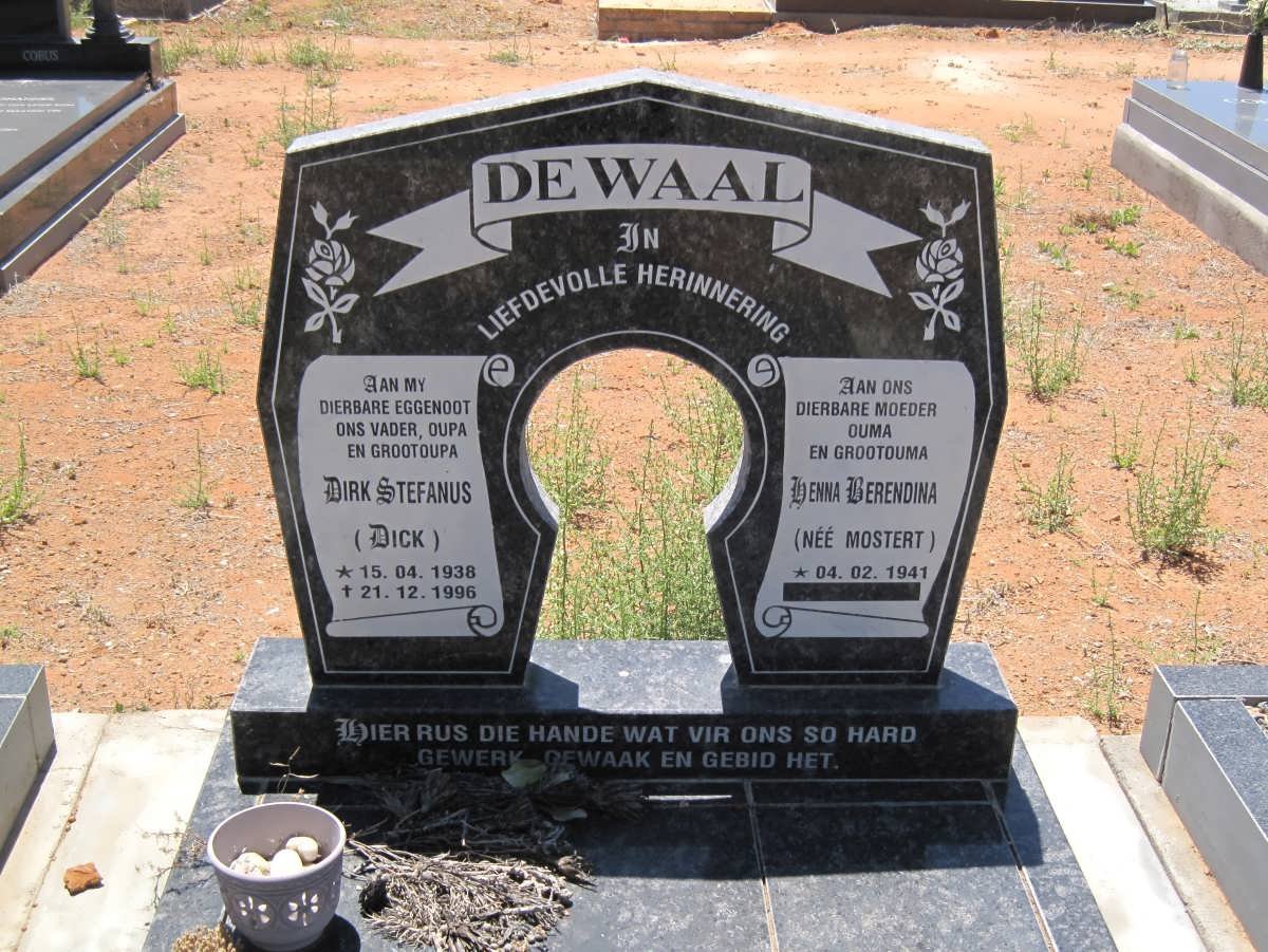 WAAL Dirk Stefanus, de 1938-1996 &amp; Henna Barendina  MOSTERT 1941-