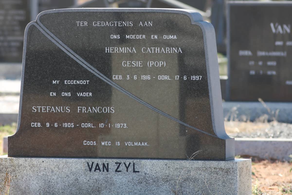 ZYL Stefanus Francois, van 1905-1973 &amp; Hermina Catharina Gesie 1916-1997