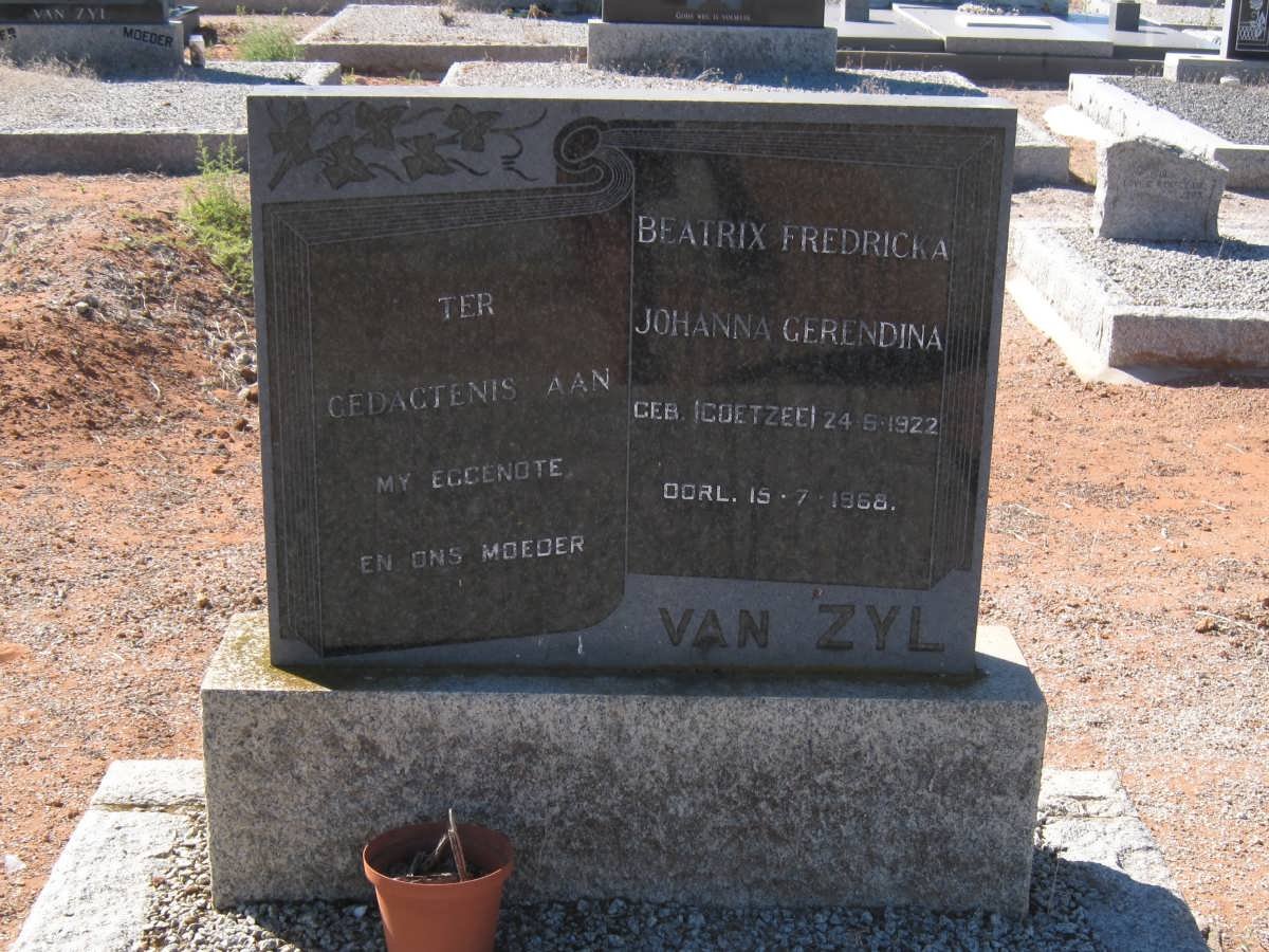 ZYL Beatrix Fredricka Johanna Gerendina, van nee COETZEE 1911-1968
