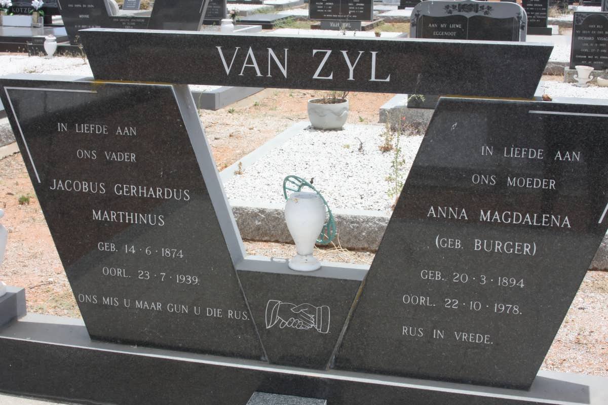 ZYL Jacobus Gerhardus Marthinus, van 1874-1939 &amp; Anna Magdalena BURGER 1894-1978