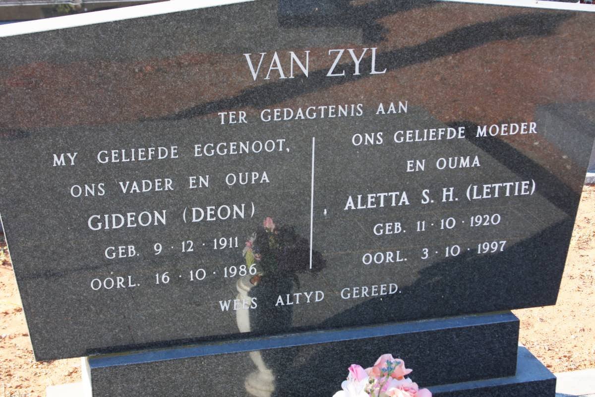 ZYL Gideon, van 1911-1986 &amp; Aletta S.H. 1920-1997