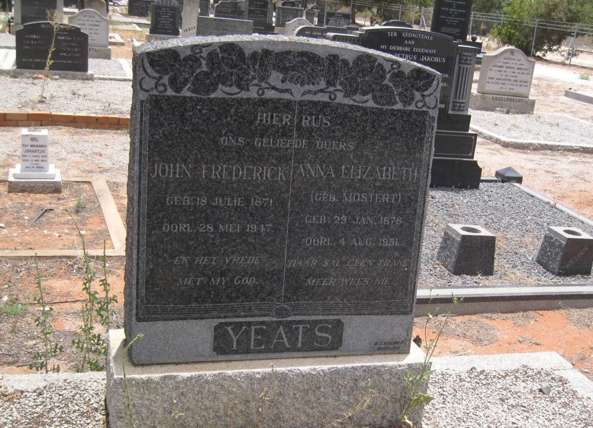 YEATS John Frederick 1871-1947 &amp; Anna Elizabeth MOSTERT 1878-1951