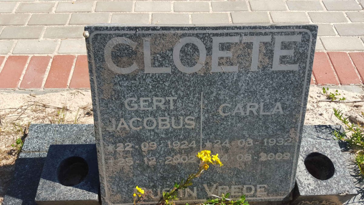 CLOETE Gert Jacobus 1924-2002 &amp; Carla 1932-2009