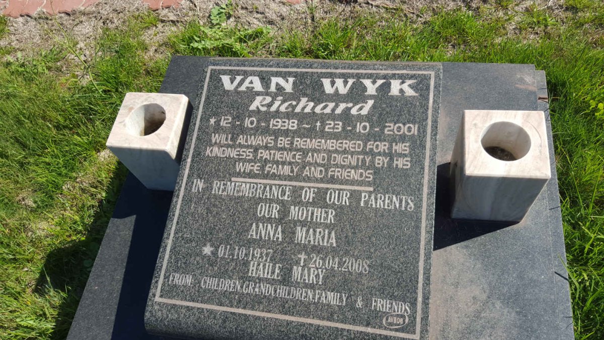 WYK Richard, van 1938-2001 &amp; Anna Maria 1937-2008
