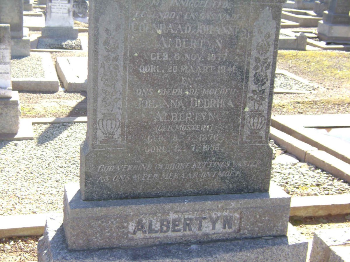 ALBERTYN Coenraad Johannes 1877-1941 &amp; Johanna Dedrika MOSTERT 1876-1956