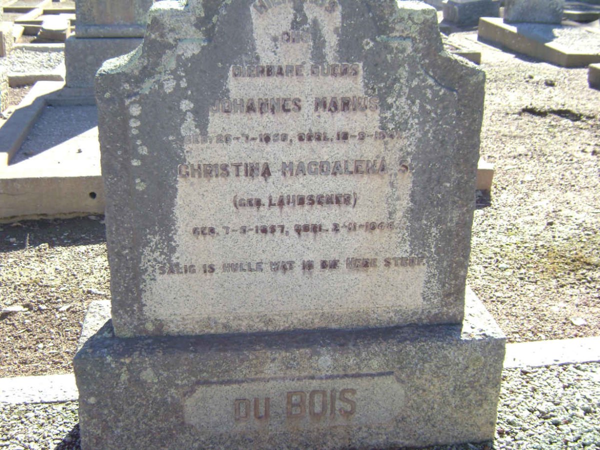 BOIS Johannes Marius, du 1850-1943 &amp; Christina Magdalena S. LAUBSCHER 1857-1944