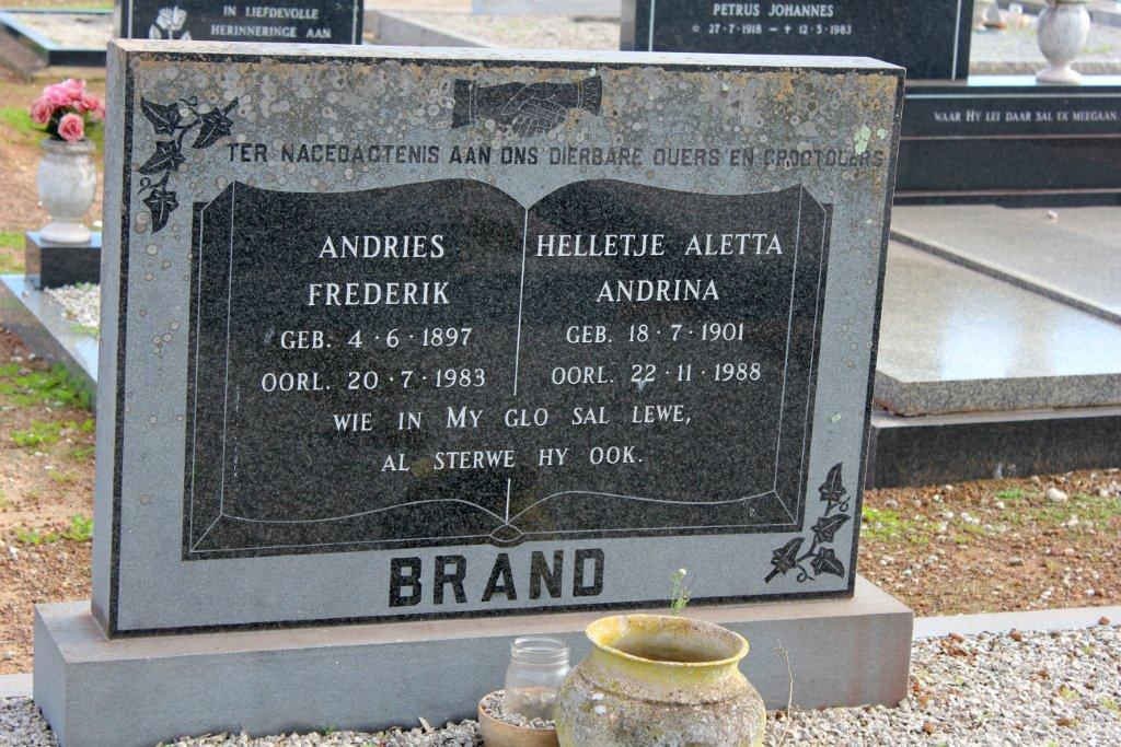 BRAND Andries Frederik 1897-1983 &amp; Helletjie Aletta Andrina 1901-1988