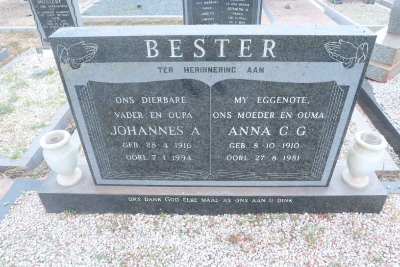 BESTER Johannes A. 1916-1994 &amp; Anna C.G. 1910-1981