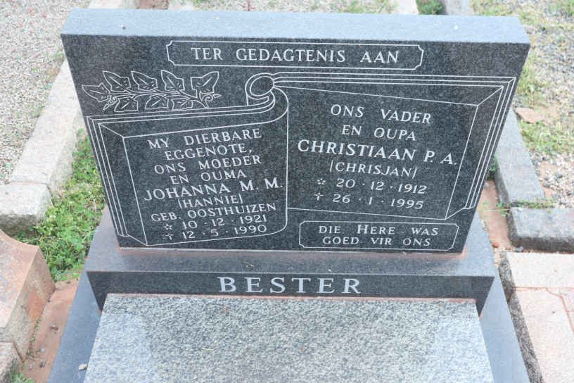 BESTER Christiaan P.A. 1912-1995 &amp; Johanna M.M. OOSTHUIZEN 1921-1990