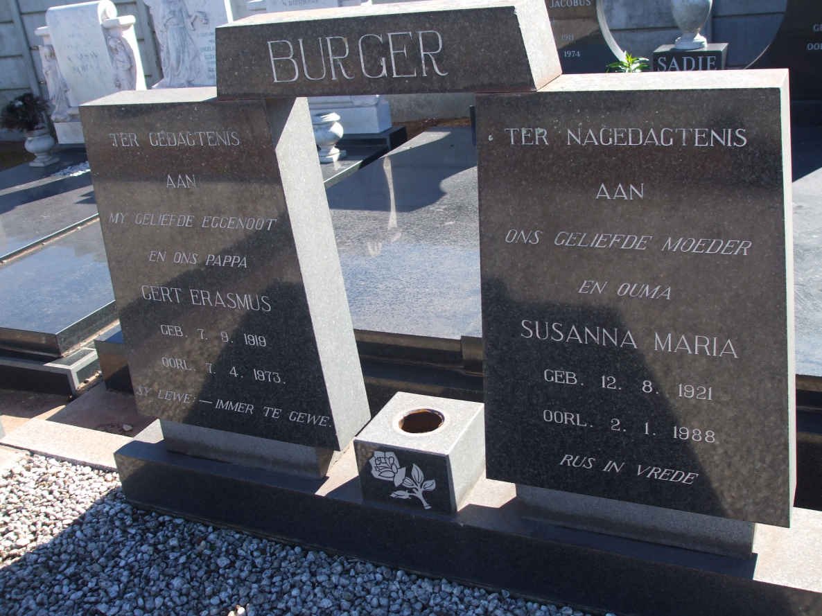 BURGER Gert Erasmus 1919-1973 &amp; Susanna Maria 1921-1988