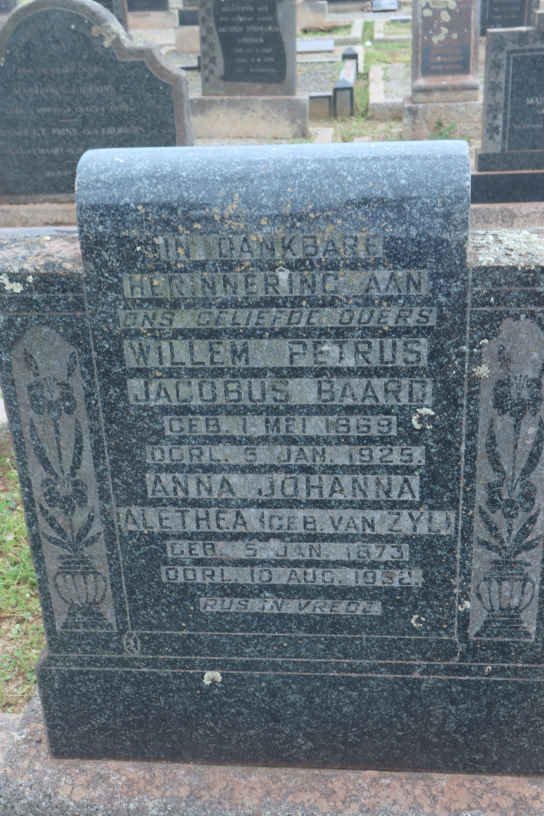 BAARD Willem Petrus Jacobus 1869-1925 &amp; Anna Johanna Aletha VAN ZYL 1873-19?2