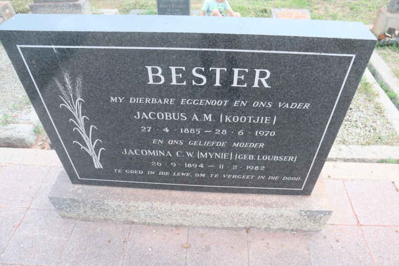 BESTER Jacobus A.M. 1885-1970 &amp; Jacomina C.W. LOUBSER 1894-1982