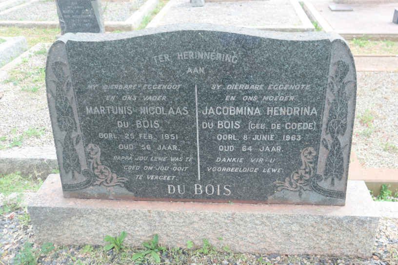 BOIS Martunis Nicolaas, du -1951 &amp; Jacobmina Hendrina DE GOEDE -1963
