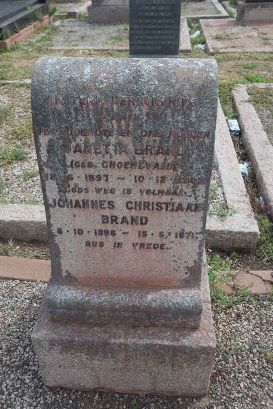 BRAND Johannes Christiaan 1896-1971 &amp; Janetta GROENEWALD 1897-19