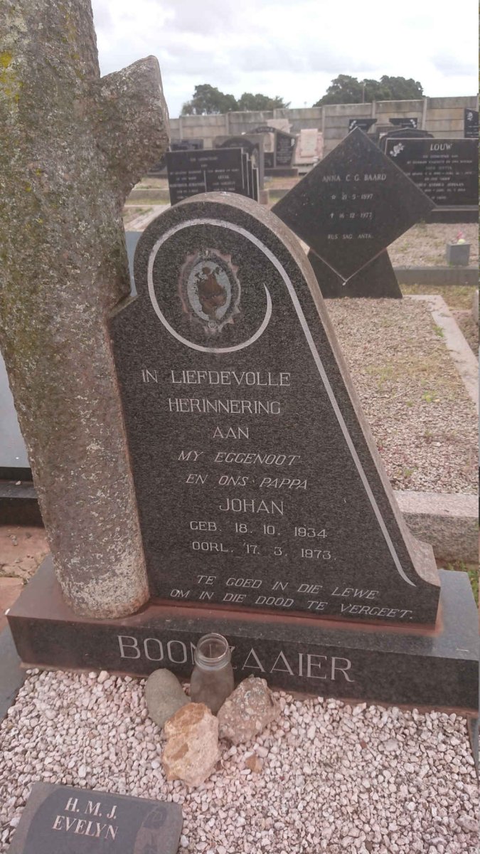 BOONZAAIER Johan 1934-1973 &amp; H.M.J. EVELYN 1928-2007