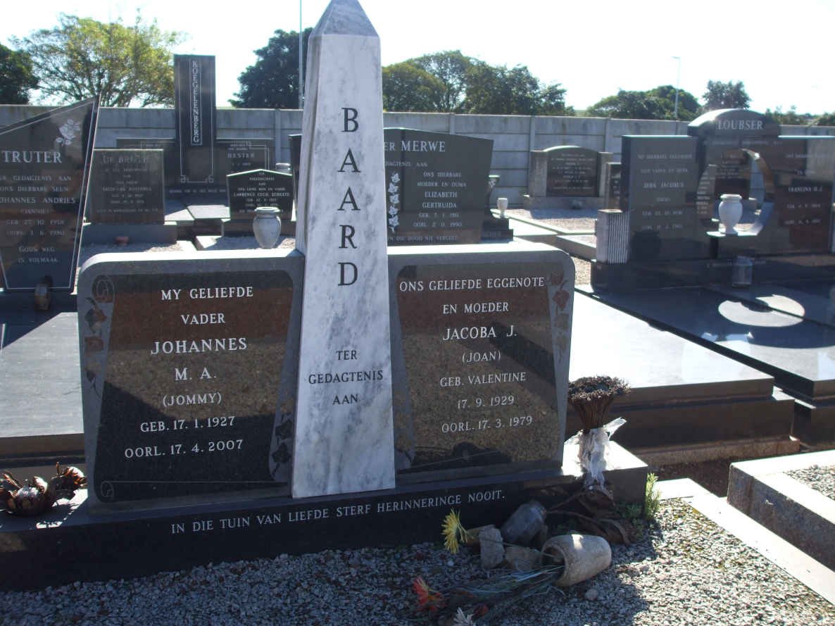 BAARD Johannes M.A. 1927-2007 &amp; Jacoba J. VALENTINE 1929-1979
