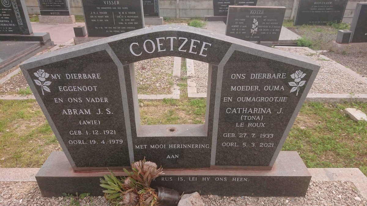 COETZEE Abram J.S. 1921-1979 &amp; Catharina J. LE ROUX 1933-2021