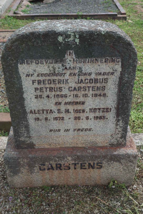 CARSTENS Frederik Jacobus Petrus 1866-1948 &amp; Aletta S.M. KOTZE 1872-1963