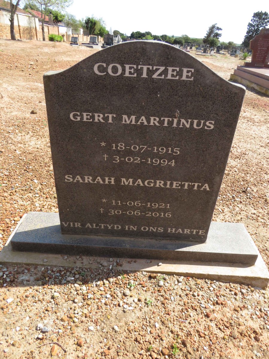 COETZEE Gert Martinus 1915-1994 &amp; Sarah Magrietta 1921-2016