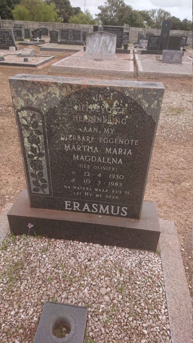 ERASMUS Martha Maria Magdalena nee OLIVIER 1930-1983