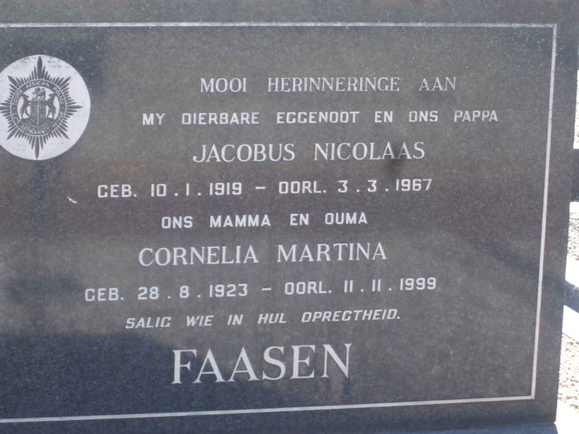 FAASEN Jacobus Nicolaas 1919-1967 &amp; Cornelia Martina 1923-1999