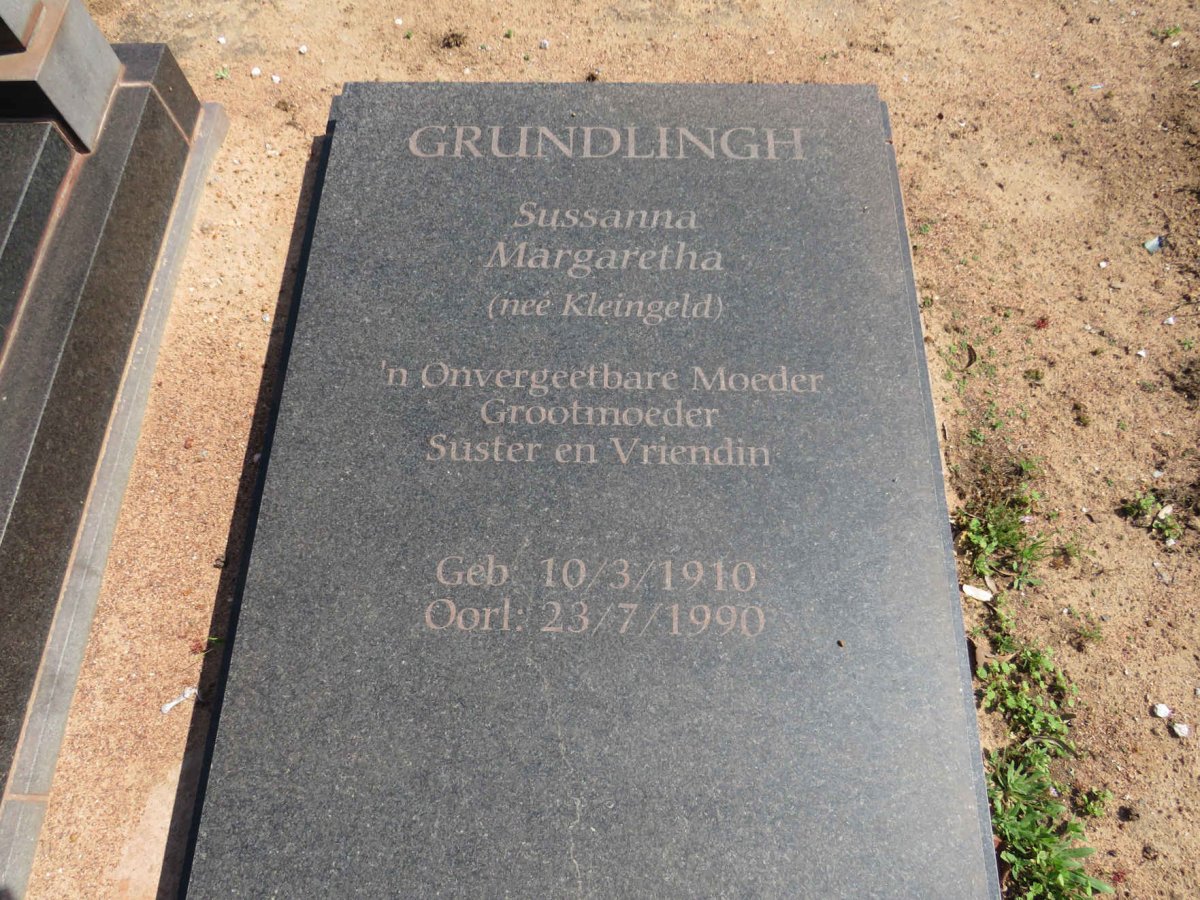 GRUNDLINGH Susanna Margaretha nee KLEINGELD 1910-1990