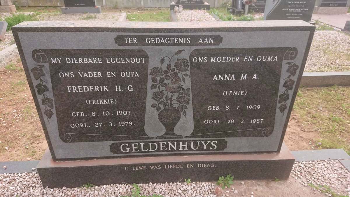 GELDENHUYS Frederik H.G. 1907-1979 &amp; Anna M.A. 1909-1987