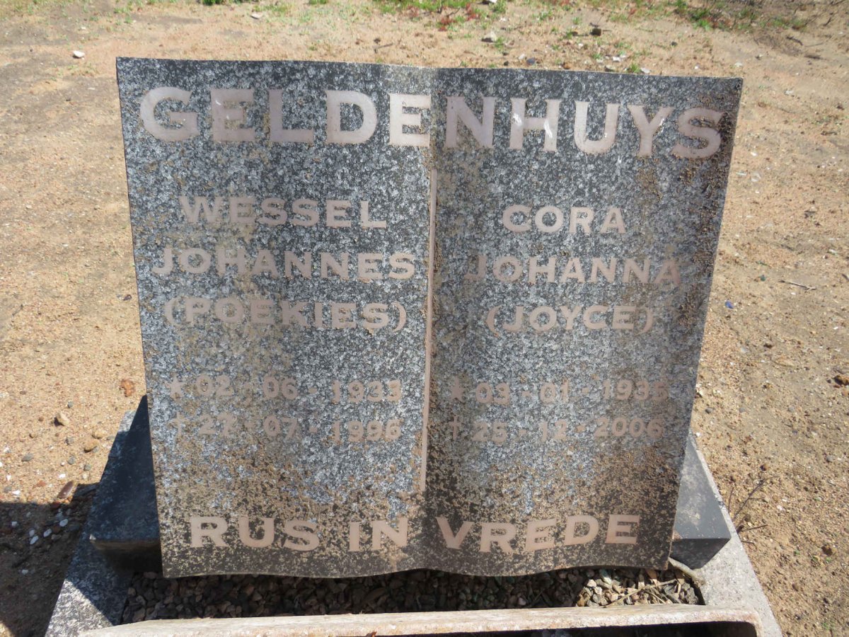 GELDENHUYS Wessel Johannes 1933-1996 &amp; Cora Johanna 1935-2006