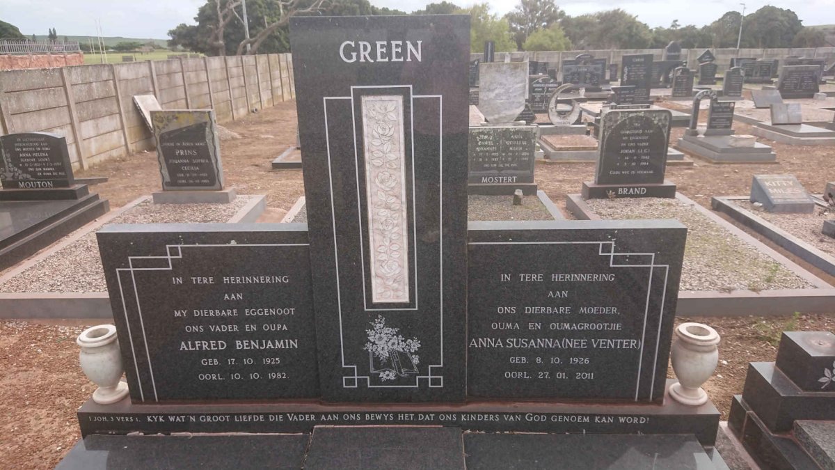 GREEN Alfred Benjamin 1925-1982 &amp; Anna Susanna VENTER 1926-2011
