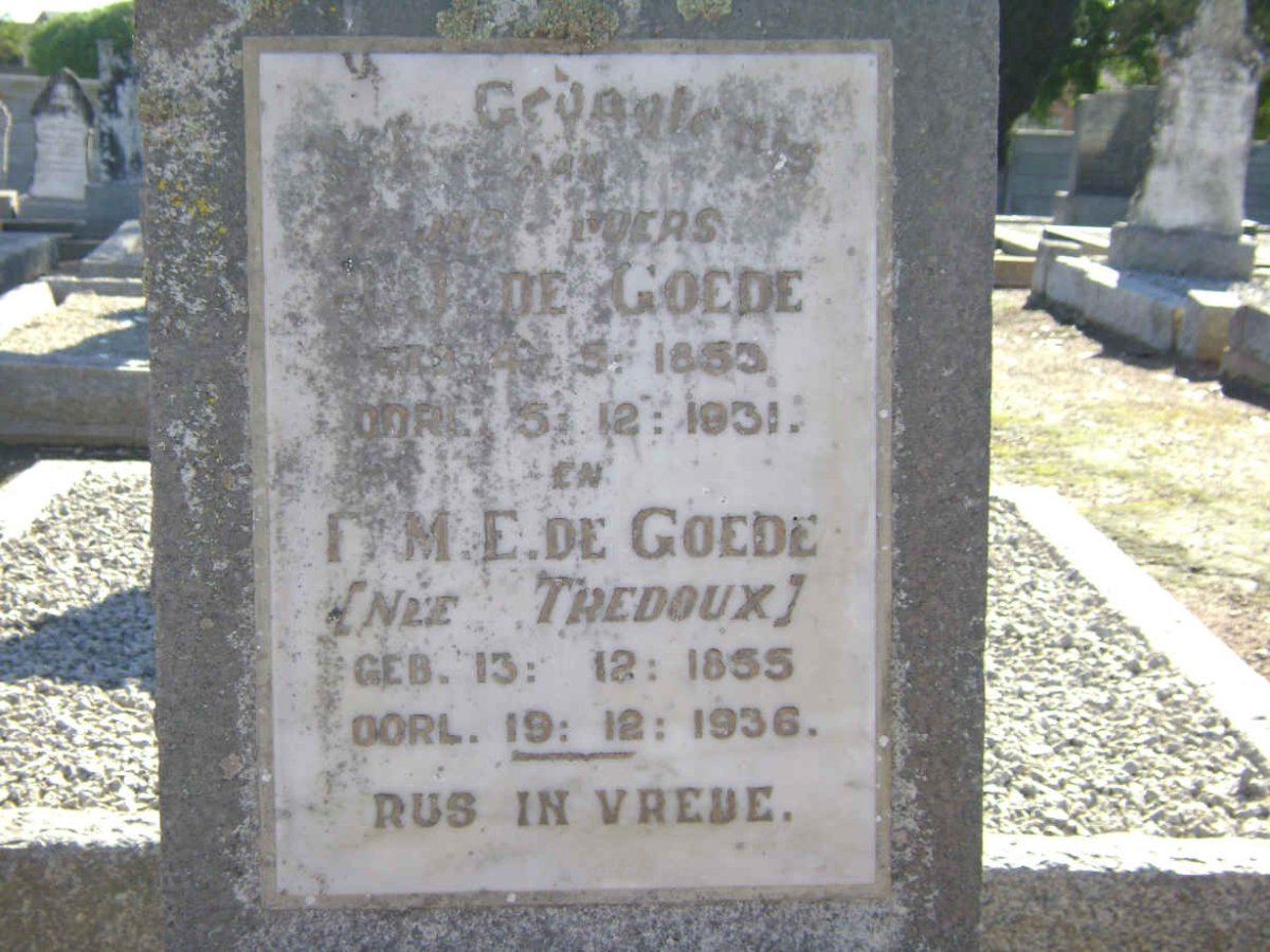 GOEDE J.J., de 1853-1931 &amp; F.M.E. TREDOUX 1855-1936