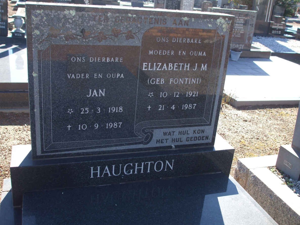 HAUGHTON Jan 1918-1987 &amp; Elizabeth J.M. FONTINI 1921-1987