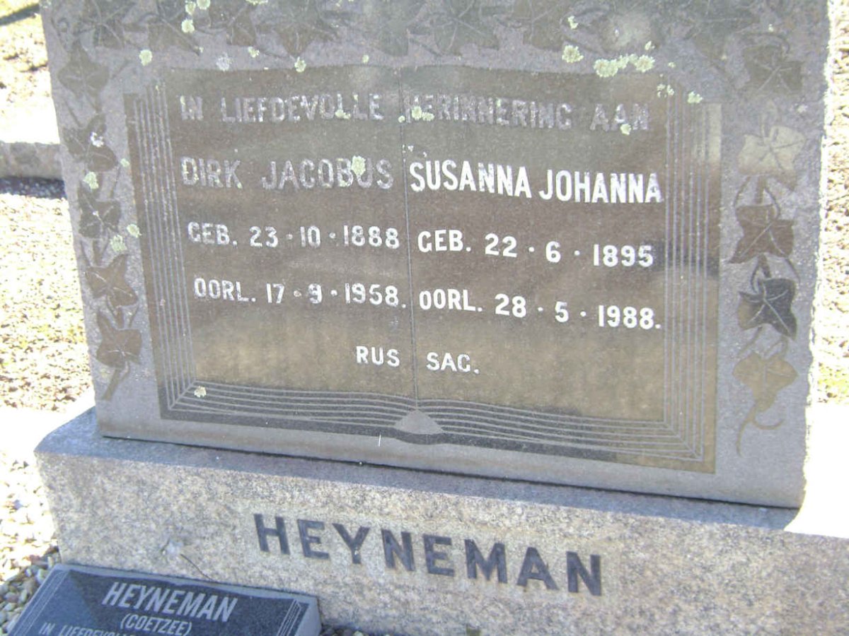 HEYNEMAN Dirk Jacobus 1888-1958 &amp; Susanna Johanna 1895-1988