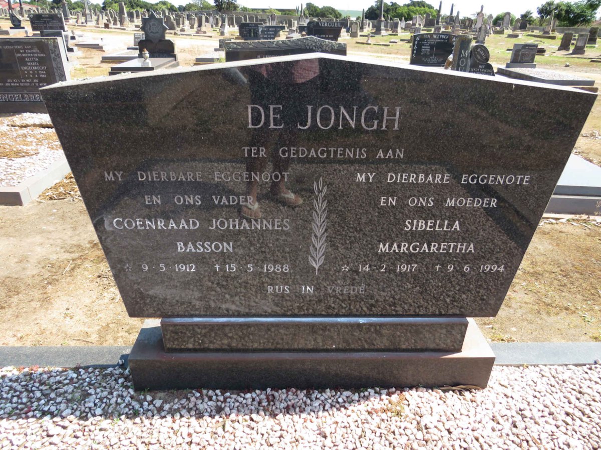 JONGH Coenraad Johannes Basson, de 1912-1988 &amp; Sibella Margaretha 1917-1994