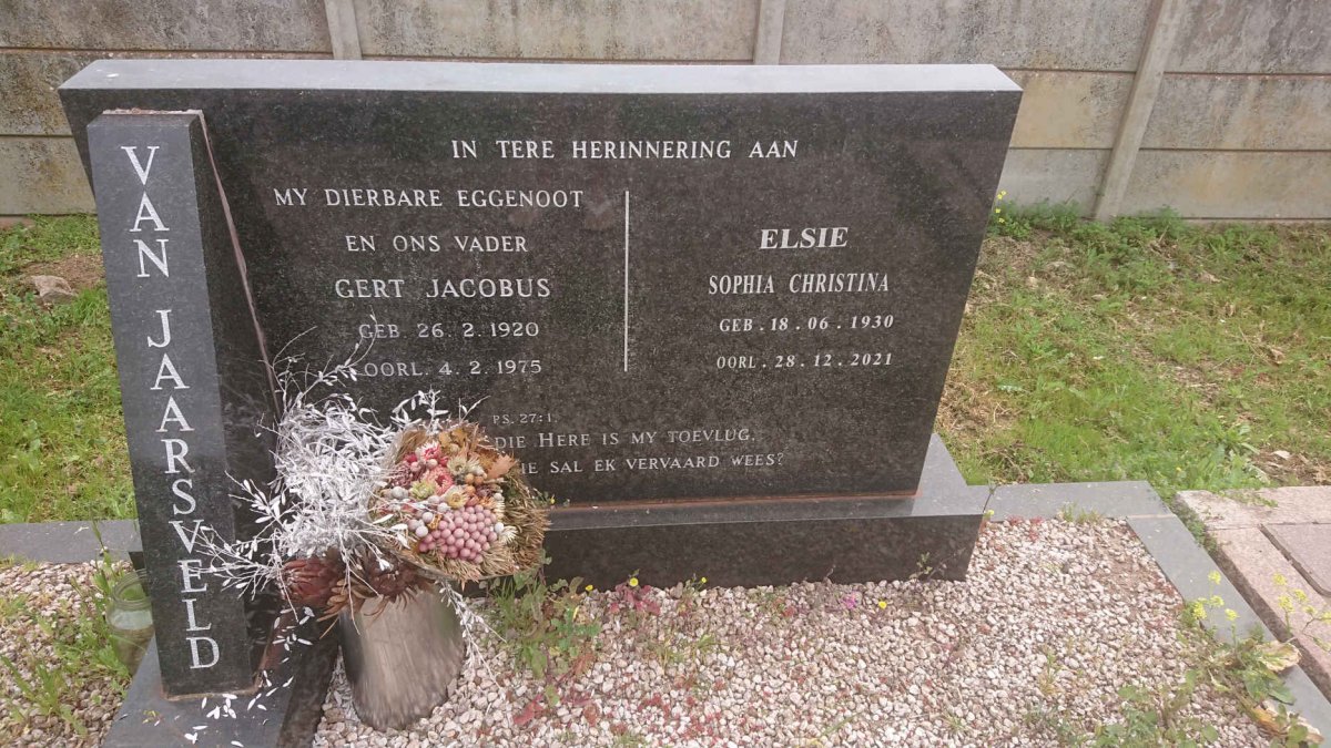 JAARSVELD Gert Jacobus, van 1920-1975 &amp; Elsie Sophia Christina 1930-2021