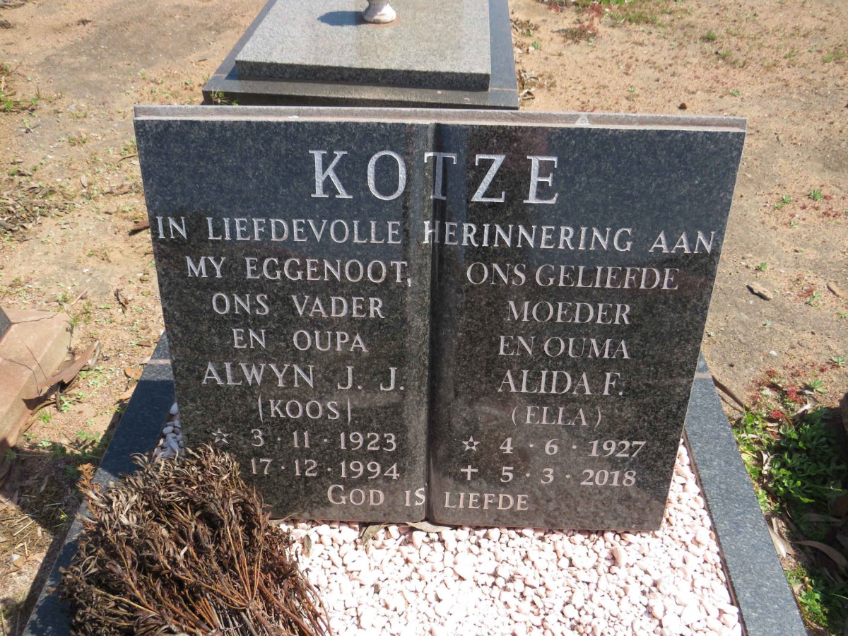 KOTZE Alwyn J.J. 1923-1994 &amp; Alida F. 1927-2018