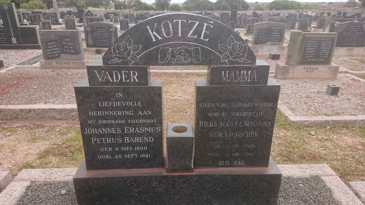 KOTZE Johannes Erasmus Petrus Barend 1900-1961 &amp; Hilda Aletta Susanna LAUBSCHER 1903-1995