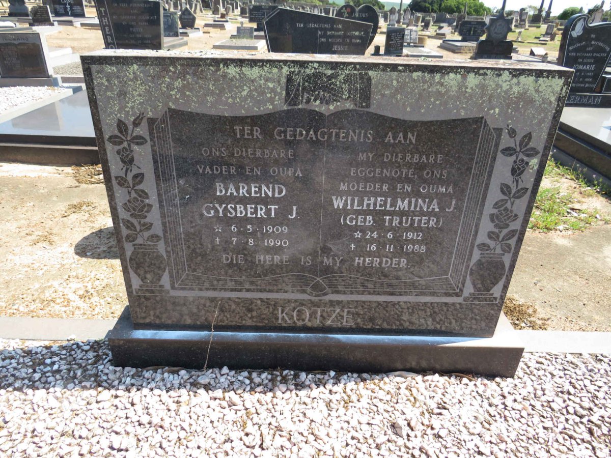 KOTZE Barend Gysbert J. 1909-1990 &amp; Wilhelmina J. TRUTER 1912-1988